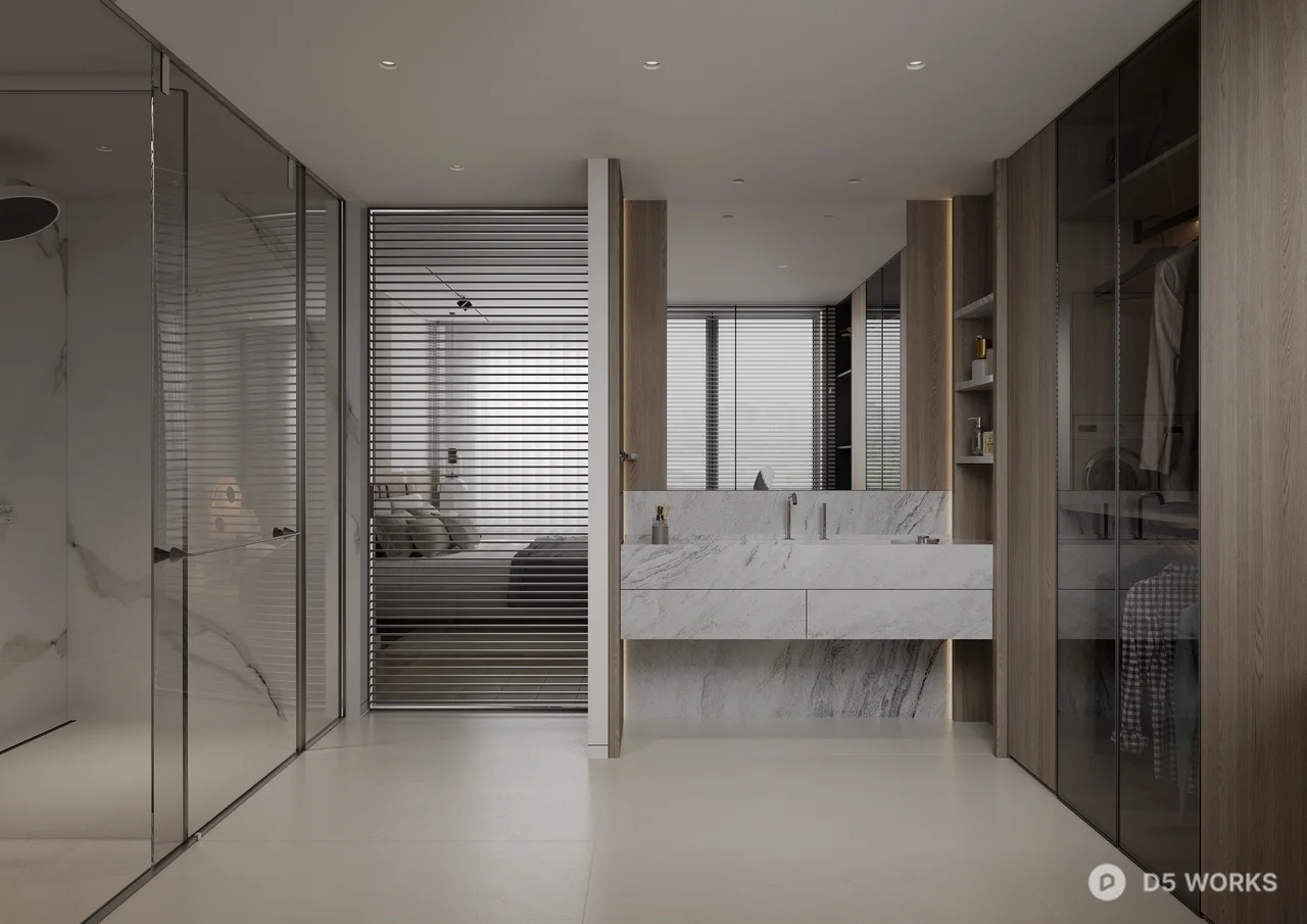 Minimalist Bedroom with Integrated Headboard 3d model thumbnail 4