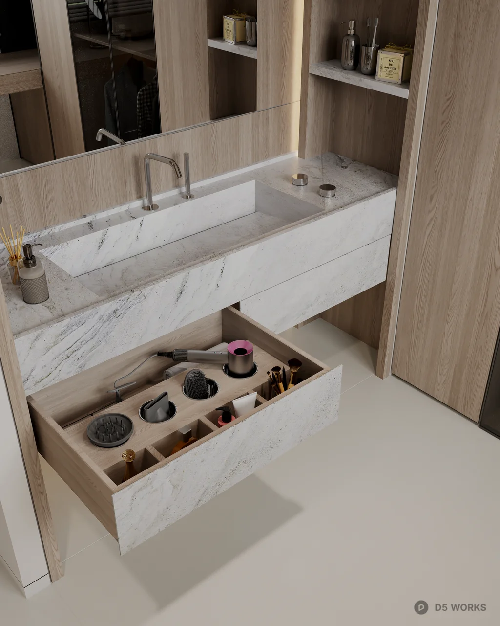 Minimalist Bedroom with Integrated Headboard 3d model thumbnail 6
