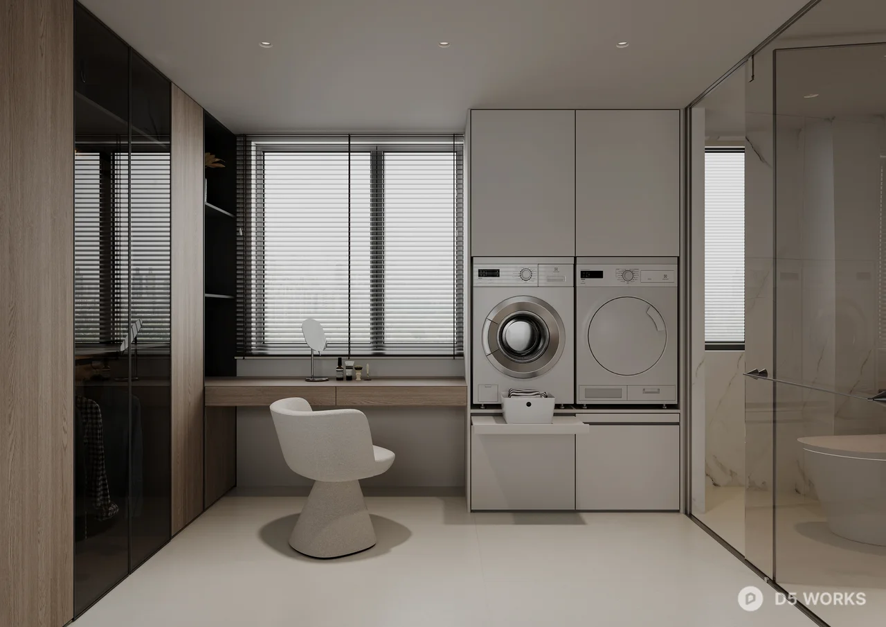 Minimalist Bedroom with Integrated Headboard 3d model thumbnail 3