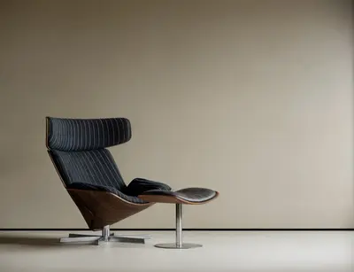Striped Upholstered Lounge Chair With Wooden Shell 3d model