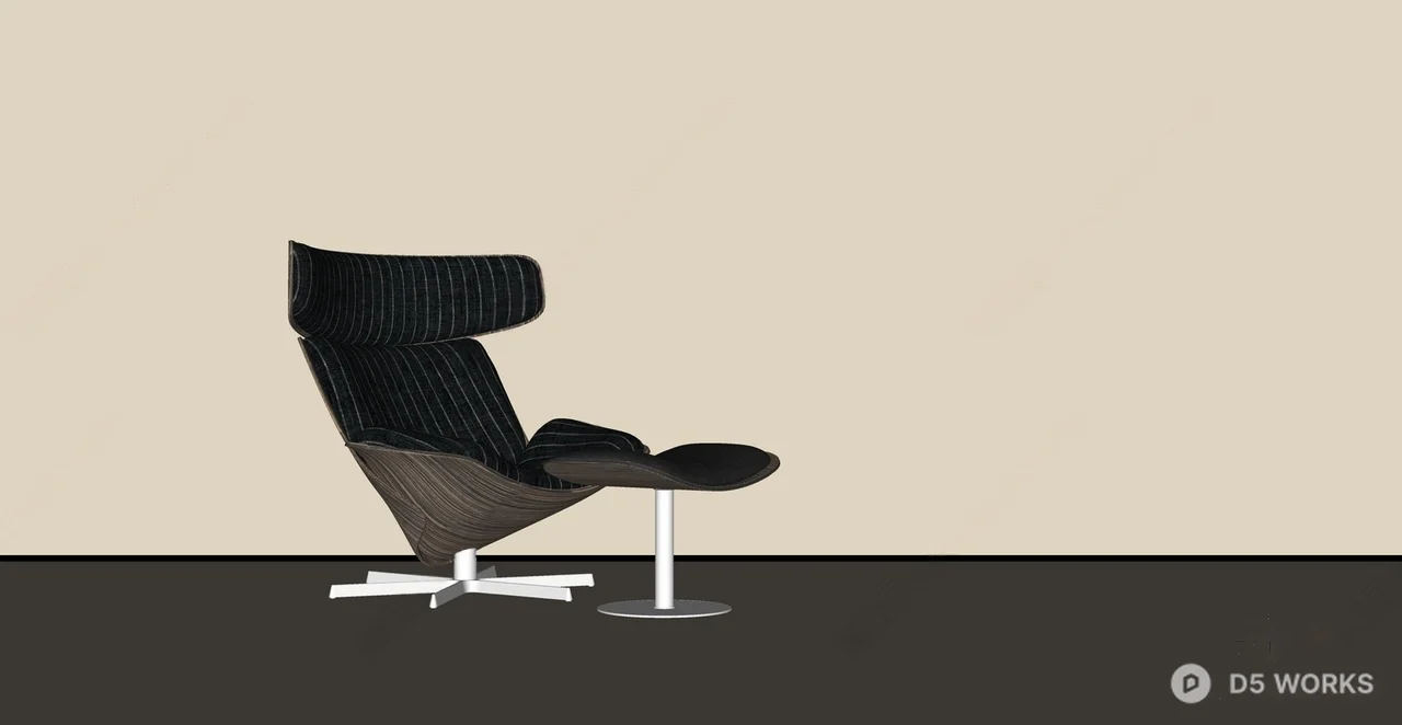 Striped Upholstered Lounge Chair With Wooden Shell 3d model thumbnail 2