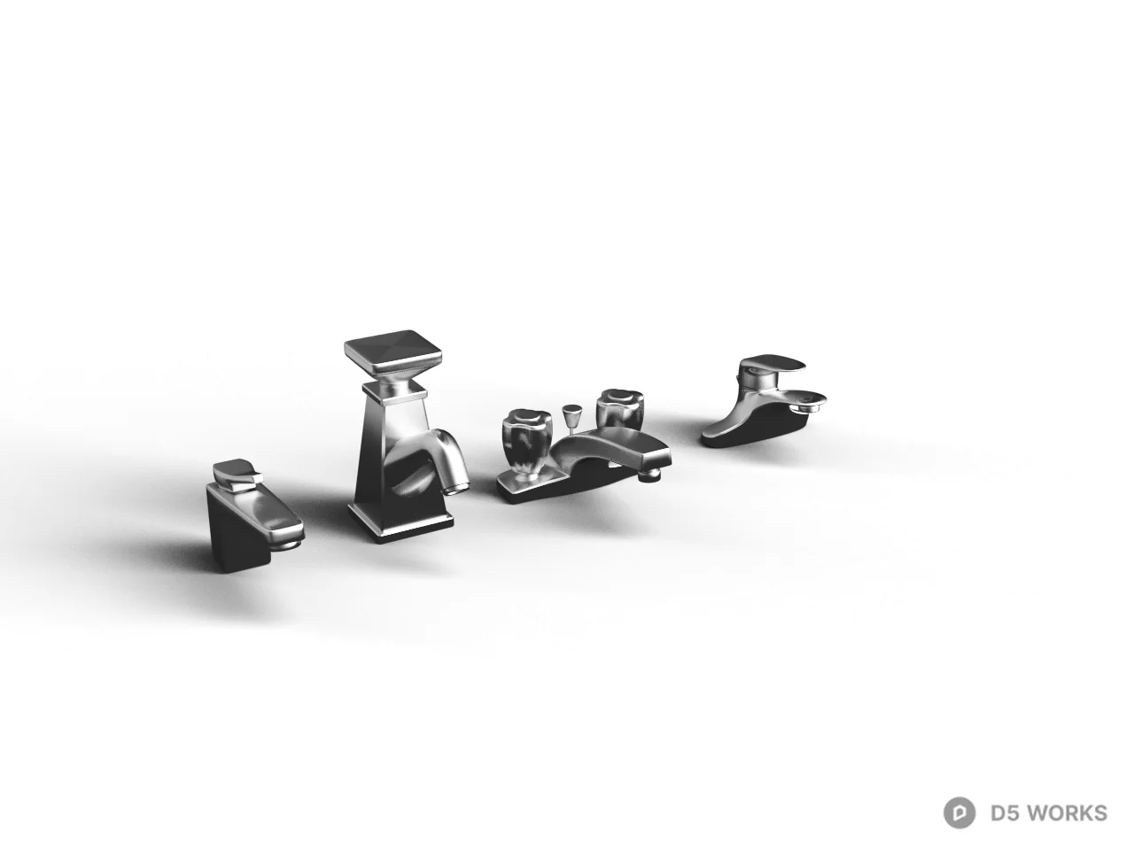 Chrome Faucet Set 3d model - Image 1