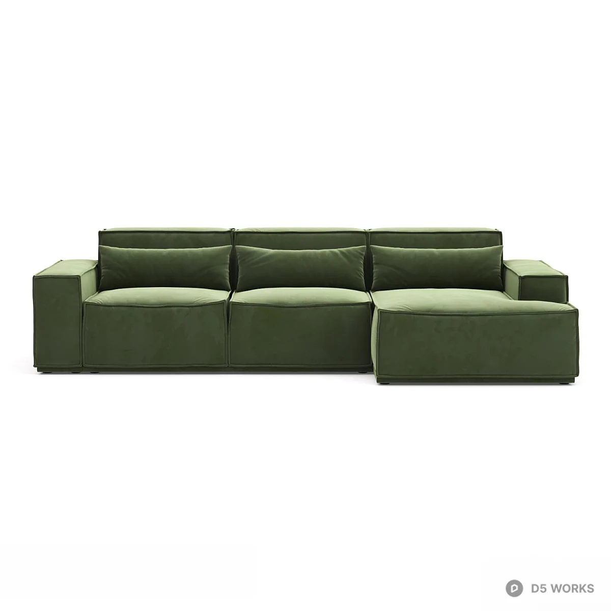 Olive Green Velvet Modular Sectional Sofa 3d model thumbnail 2