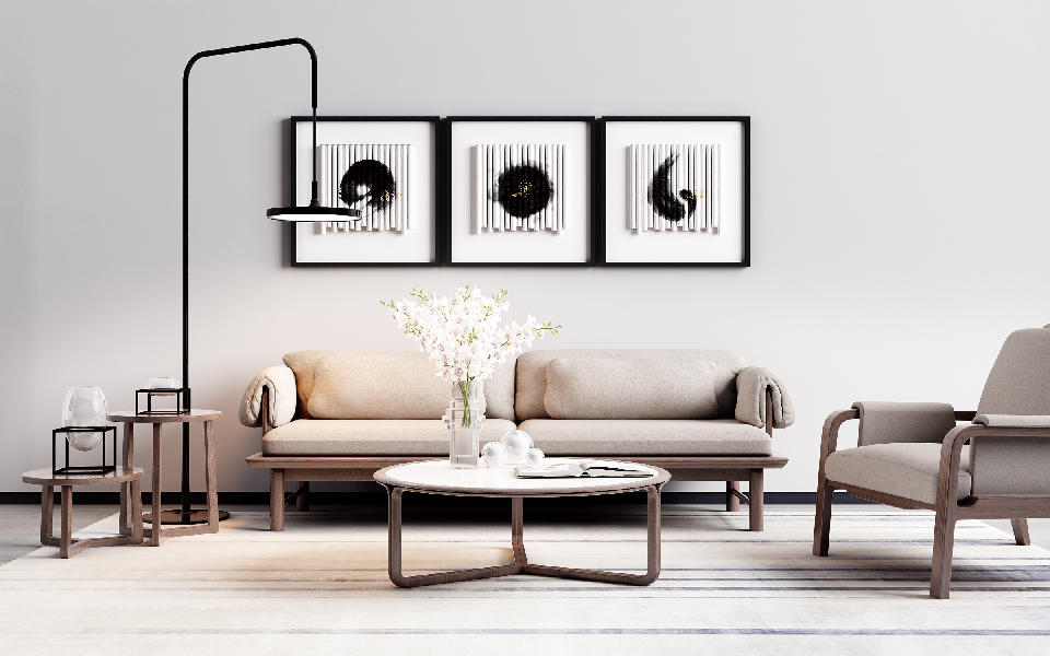 New Chinese Sofa & Side Table Set