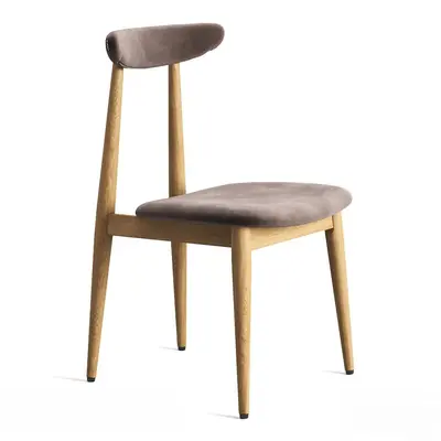 Mid-Century Modern Wooden Dining Chair With Velvet Upholstery 3d model