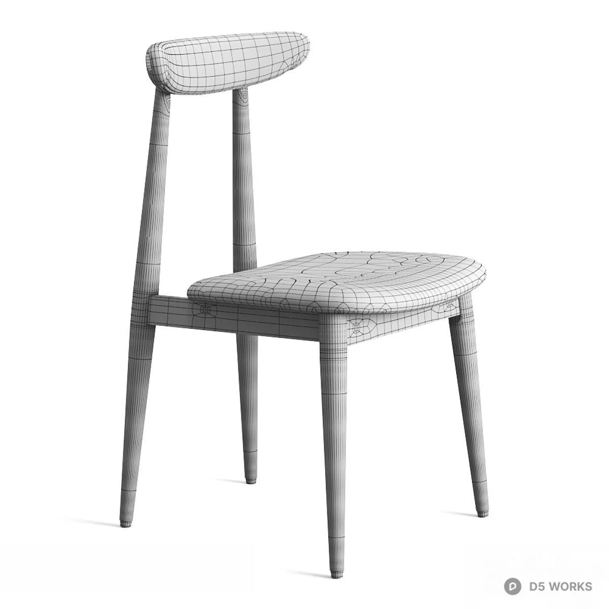 Mid-Century Modern Wooden Dining Chair With Velvet Upholstery 3d model thumbnail 4