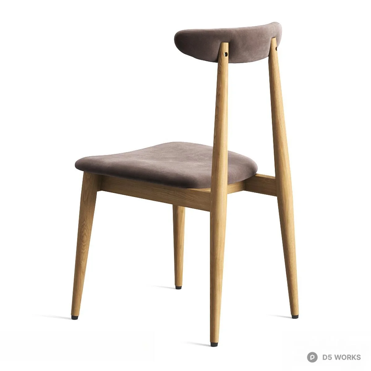 Mid-Century Modern Wooden Dining Chair With Velvet Upholstery 3d model thumbnail 3