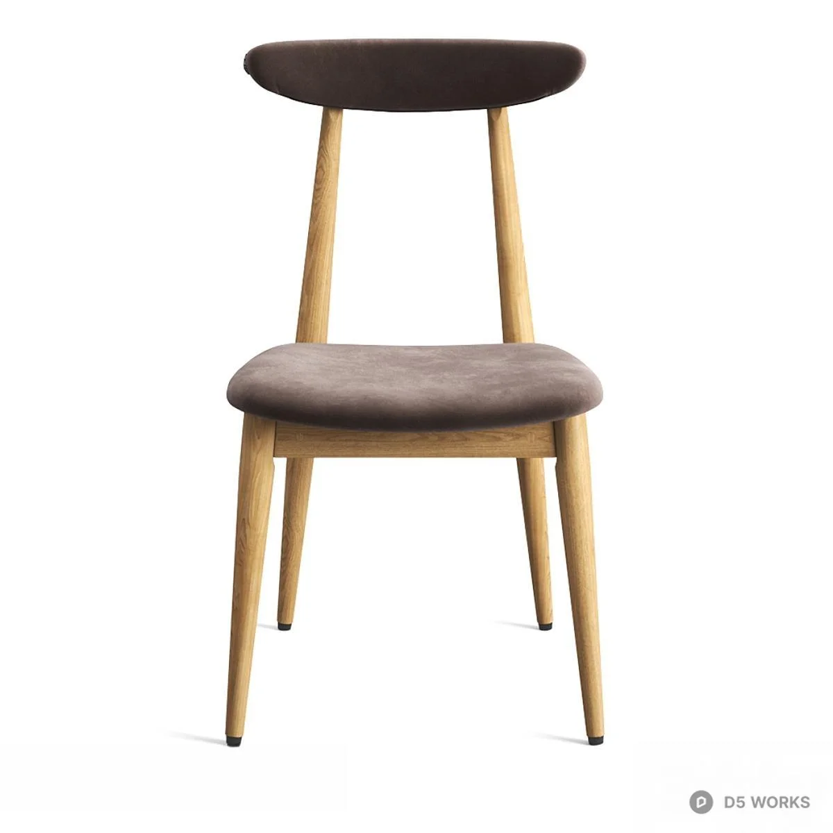 Mid-Century Modern Wooden Dining Chair With Velvet Upholstery 3d model thumbnail 2