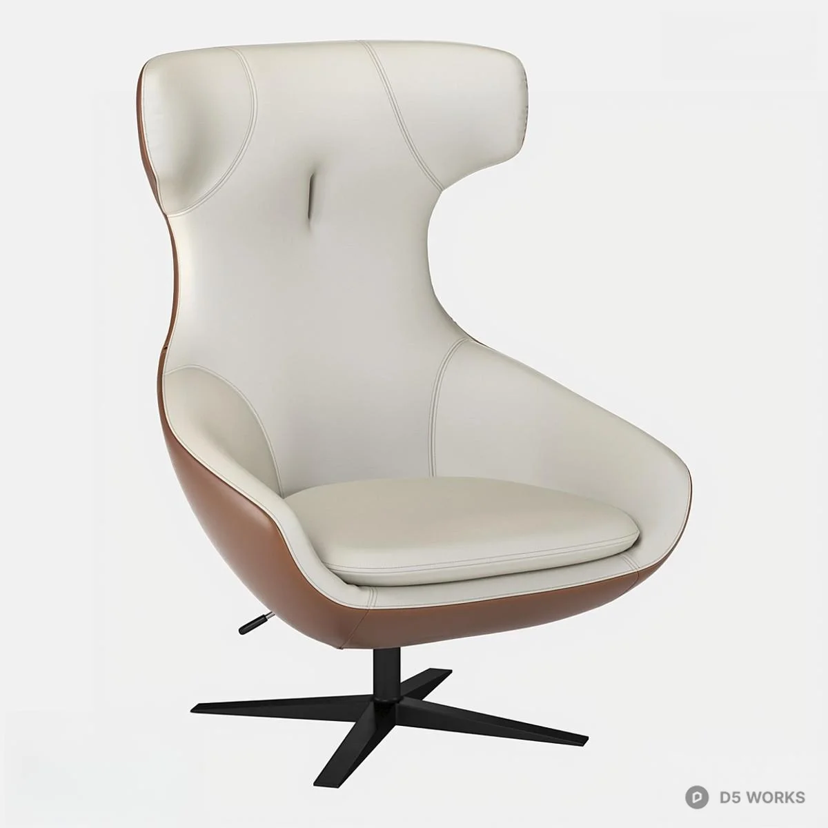Sculptural Leather Swivel Lounge Chair 3d model - Image 1