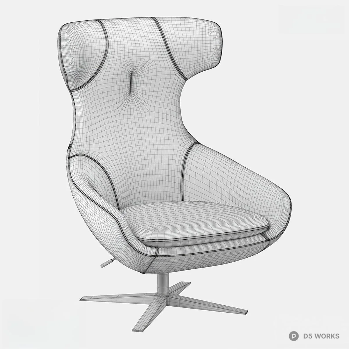 Sculptural Leather Swivel Lounge Chair 3d model thumbnail 2
