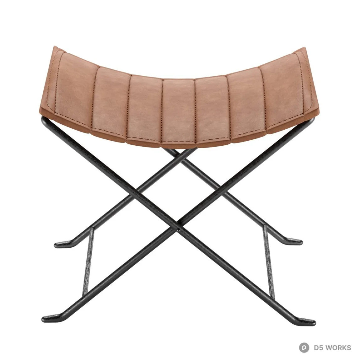 Leather Folding Stool With Metal Frame 3d model - Image 1
