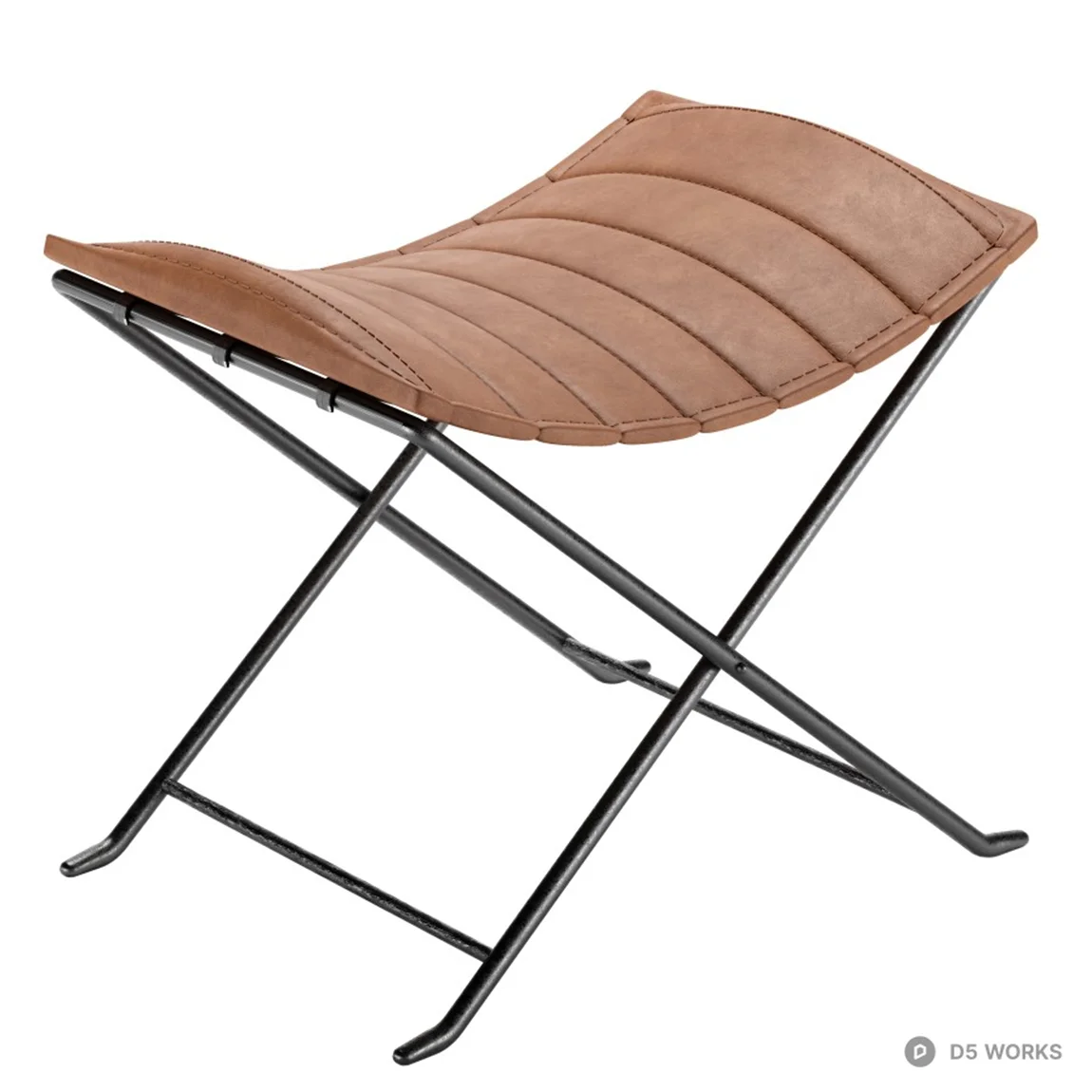 Leather Folding Stool With Metal Frame 3d model thumbnail 2