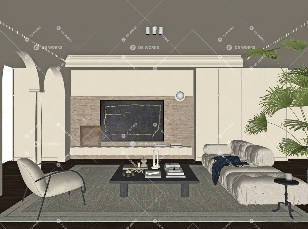 Contemporary Home Living Room 3d model thumbnail 2