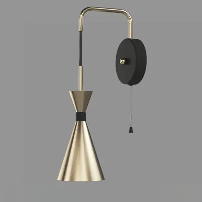 Brass Cone Wall Lamp With Black Accents 3d model