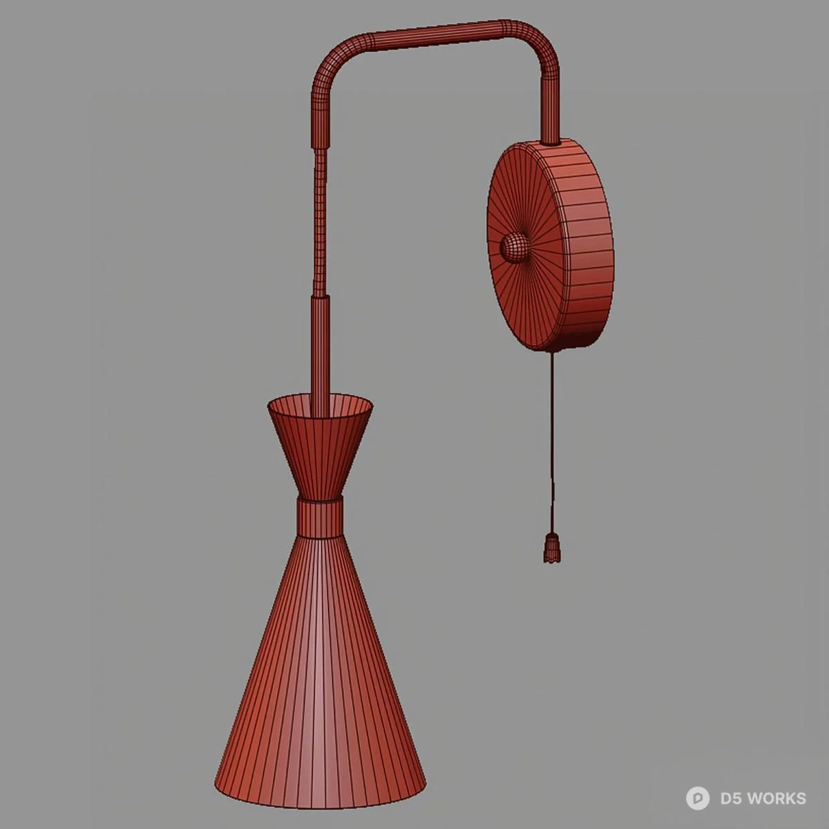 Brass Cone Wall Lamp With Black Accents 3d model thumbnail 2