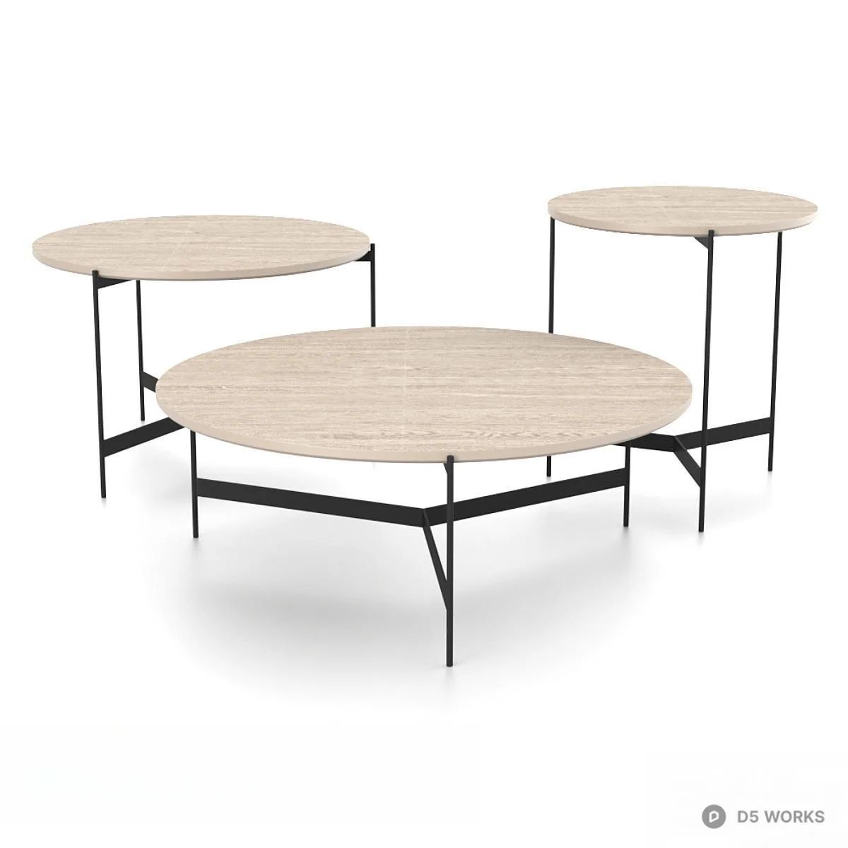 Minimalist Black Metal Frame Round Coffee Table Set 3d model thumbnail 4