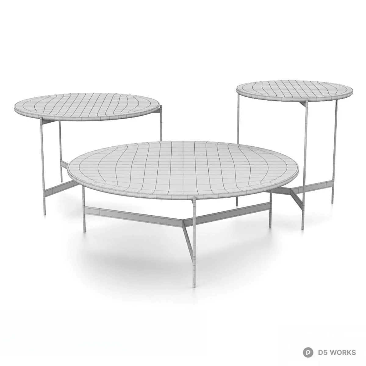 Minimalist Black Metal Frame Round Coffee Table Set 3d model thumbnail 5