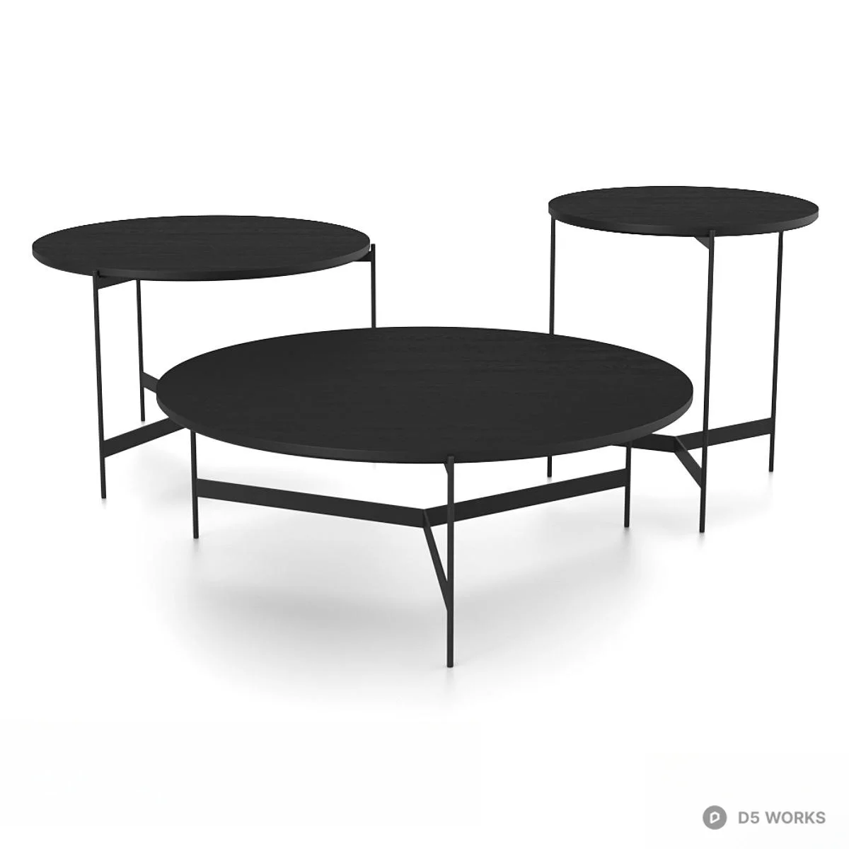 Minimalist Black Metal Frame Round Coffee Table Set 3d model thumbnail 2