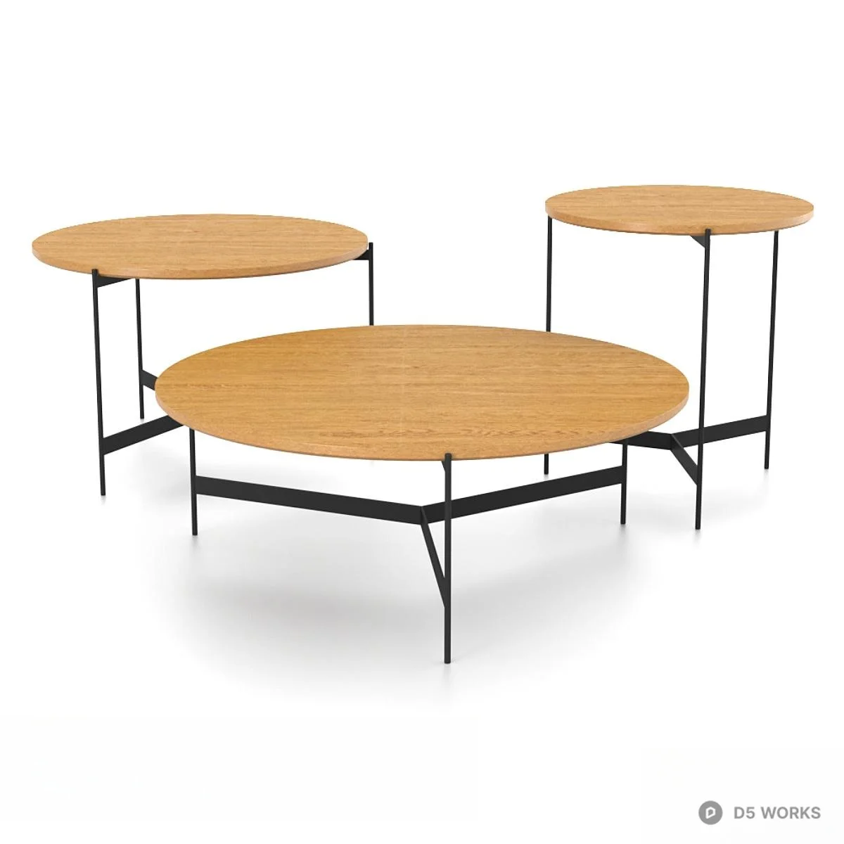 Minimalist Black Metal Frame Round Coffee Table Set 3d model thumbnail 3