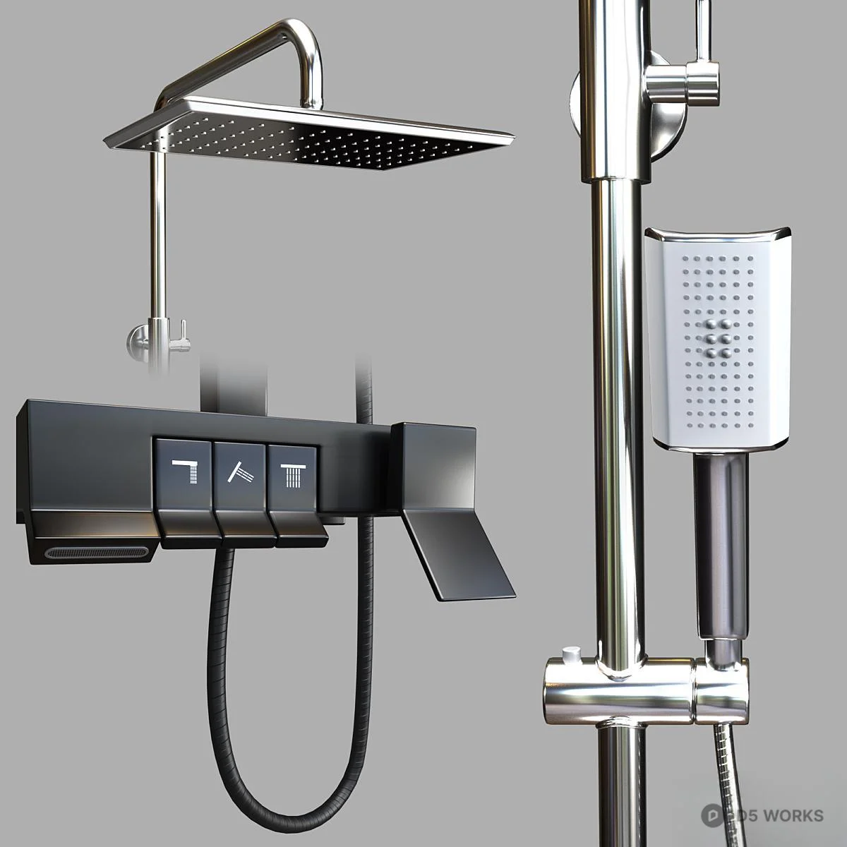 Modern Square Rain Shower Set 3d model thumbnail 3