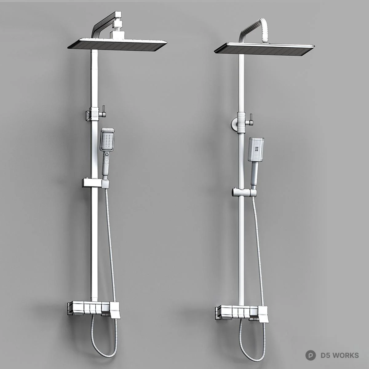 Modern Square Rain Shower Set 3d model thumbnail 2