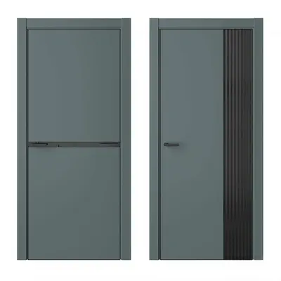 Minimalist Gray Flat Panel Door With Vertical Groove Detail 3d model