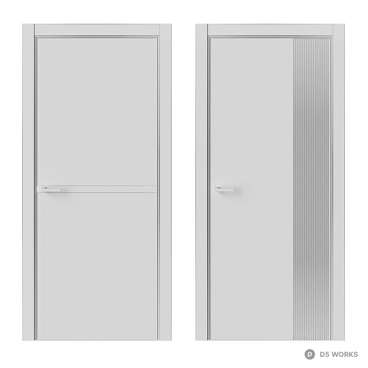 Minimalist Gray Flat Panel Door With Vertical Groove Detail 3d model thumbnail 2