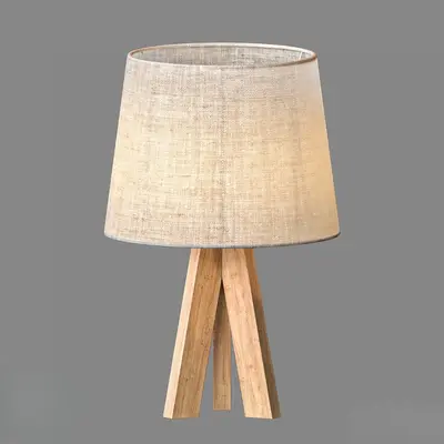 Wooden Tripod Base Linen Shade Table Lamp 3d model
