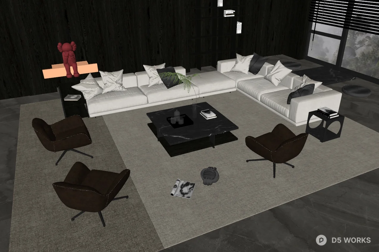 Modern Minimalist Living Room with Sectional Sofa 3d model thumbnail 2