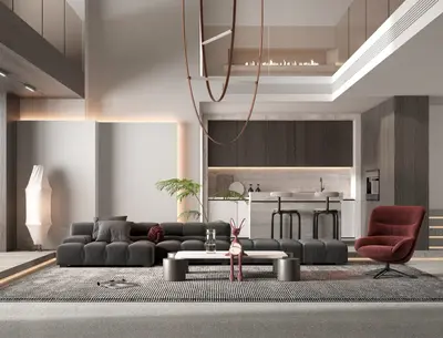 Modern Villa Living Room with Minimalist Design 3d model