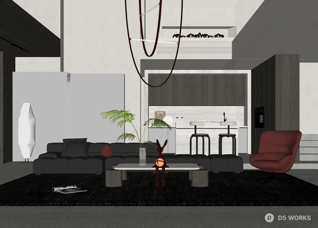 Modern Villa Living Room with Minimalist Design 3d model thumbnail 2