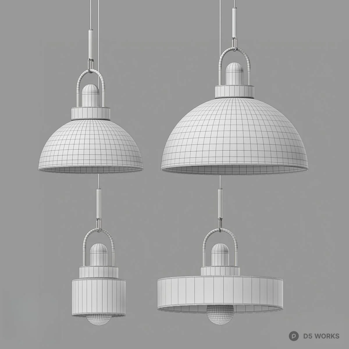 Wooden Dome Pendant Light With Brass Hardware 3d model thumbnail 2