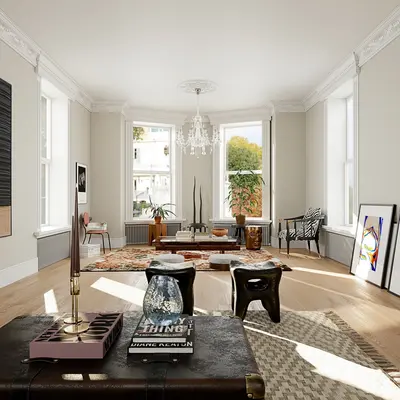 Mid Century Modern Living Room with Chandelier 3d model