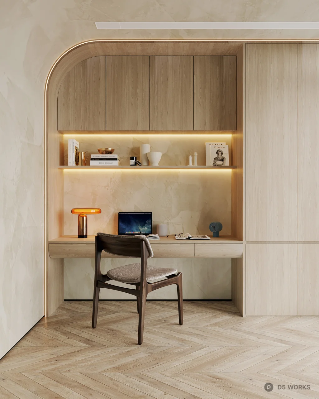 Minimalist Integrated Study Niche With Warm Lighting 3d model thumbnail 2