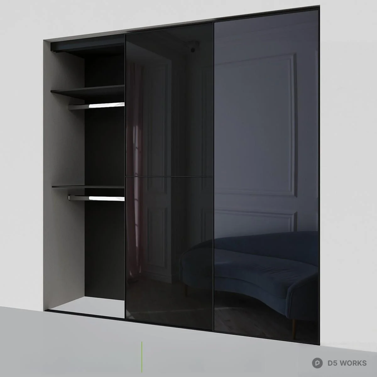 Black Frame Sliding Door 3d model thumbnail 3