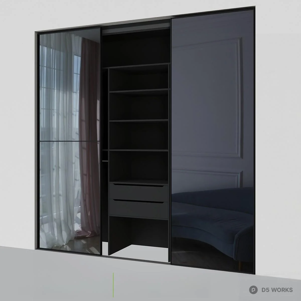 Black Frame Sliding Door 3d model thumbnail 2