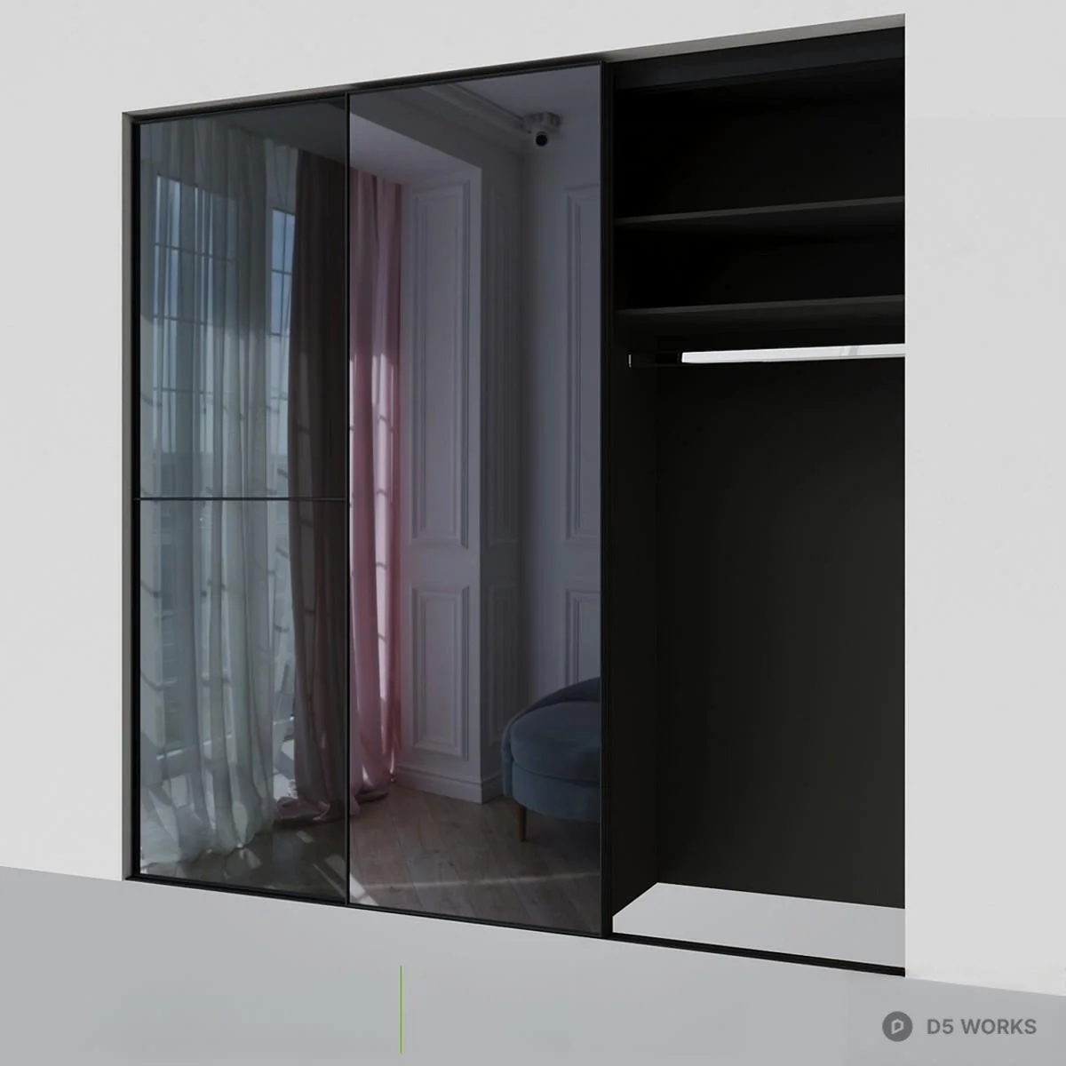 Black Frame Sliding Door 3d model thumbnail 4
