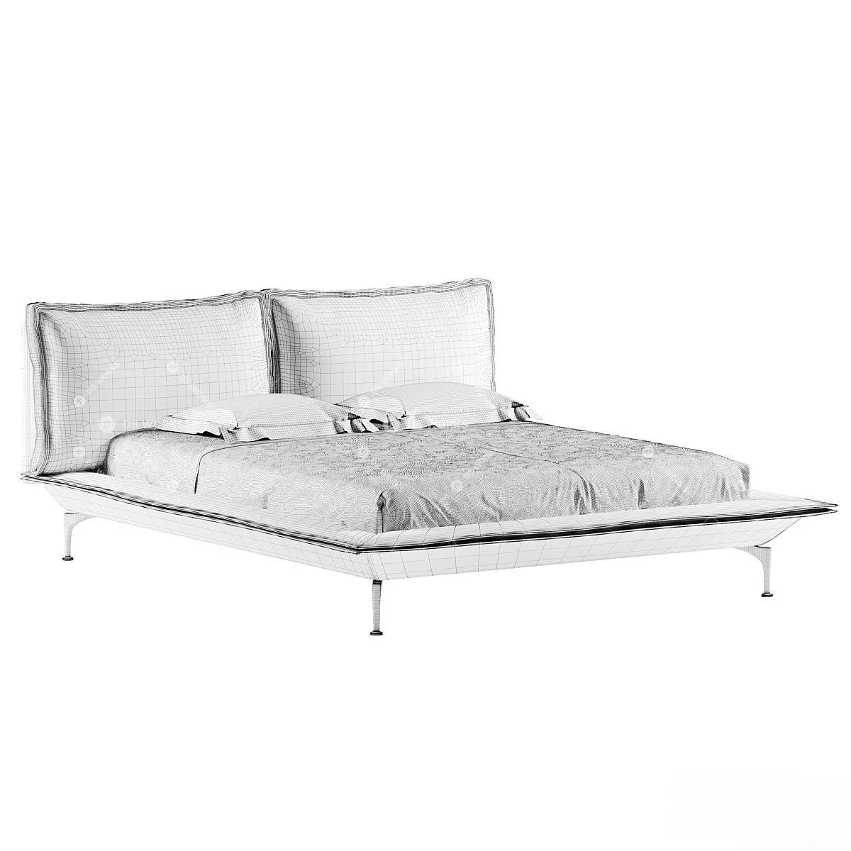 Modern Double Bed 3d model thumbnail 4