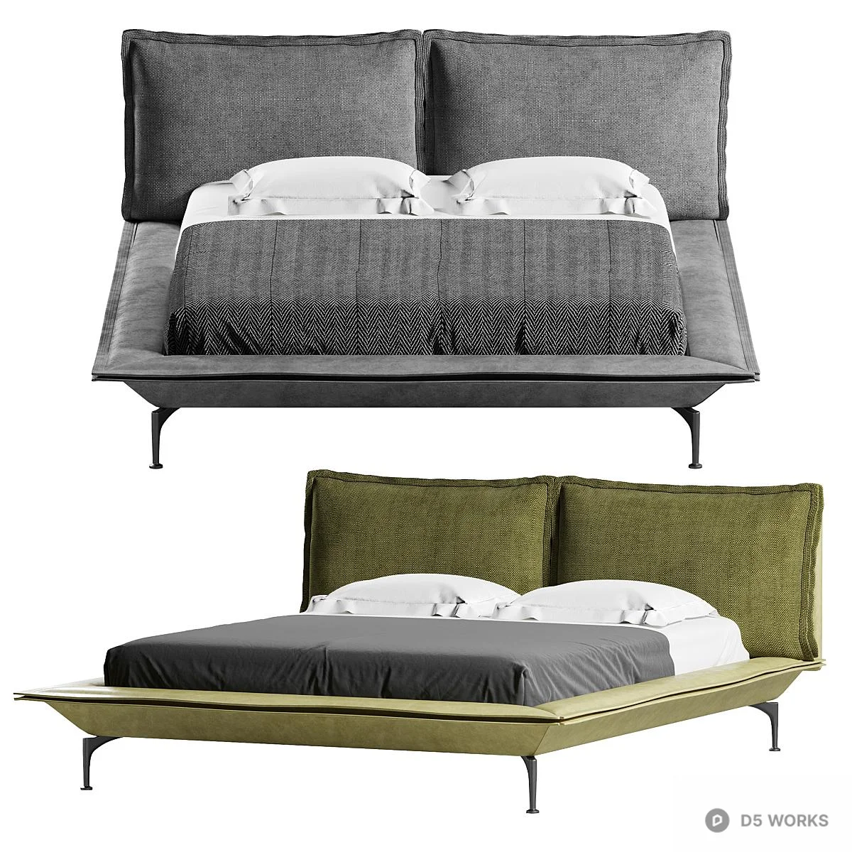 Modern Upholstered Platform Bed 3d model thumbnail 2