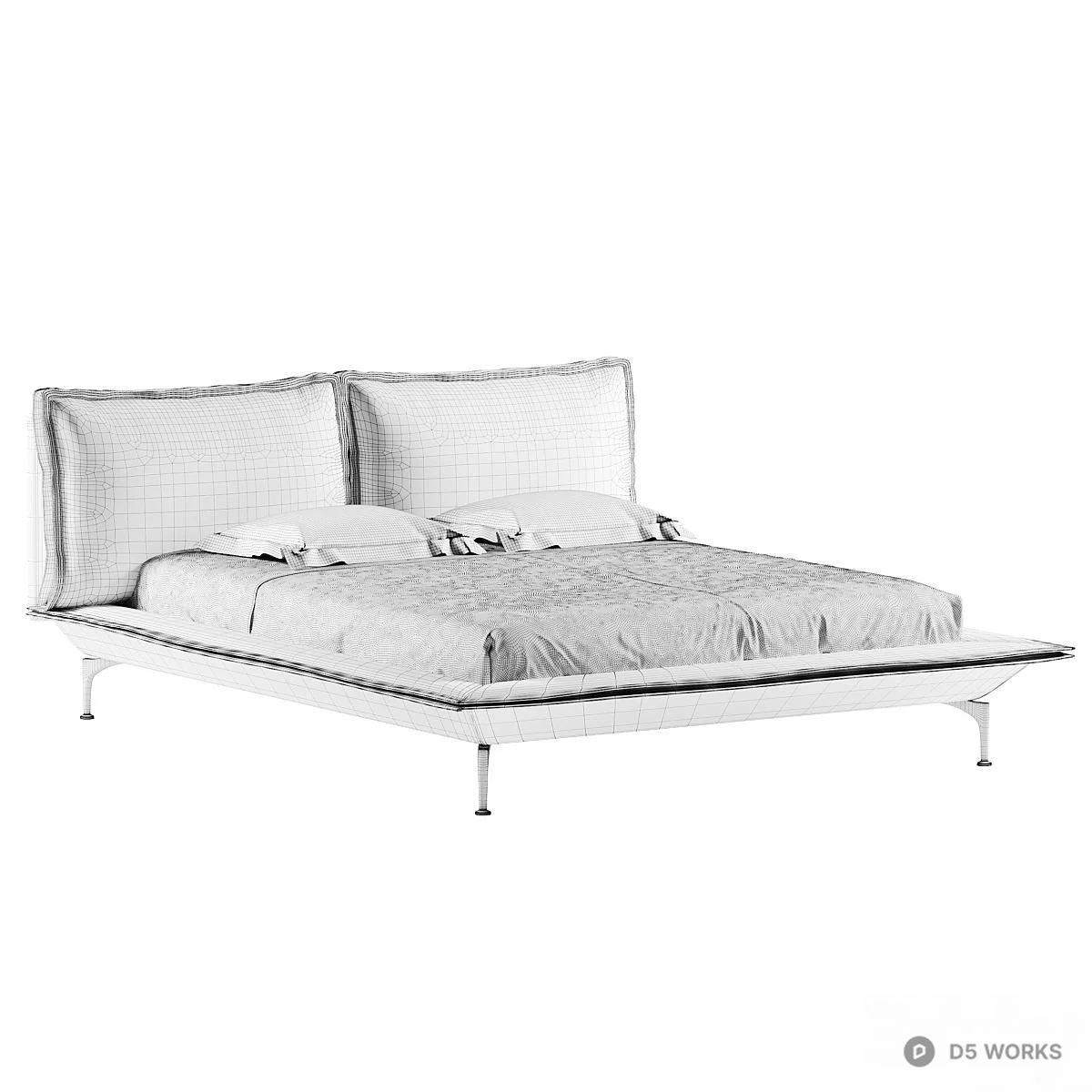 Modern Upholstered Platform Bed 3d model thumbnail 4