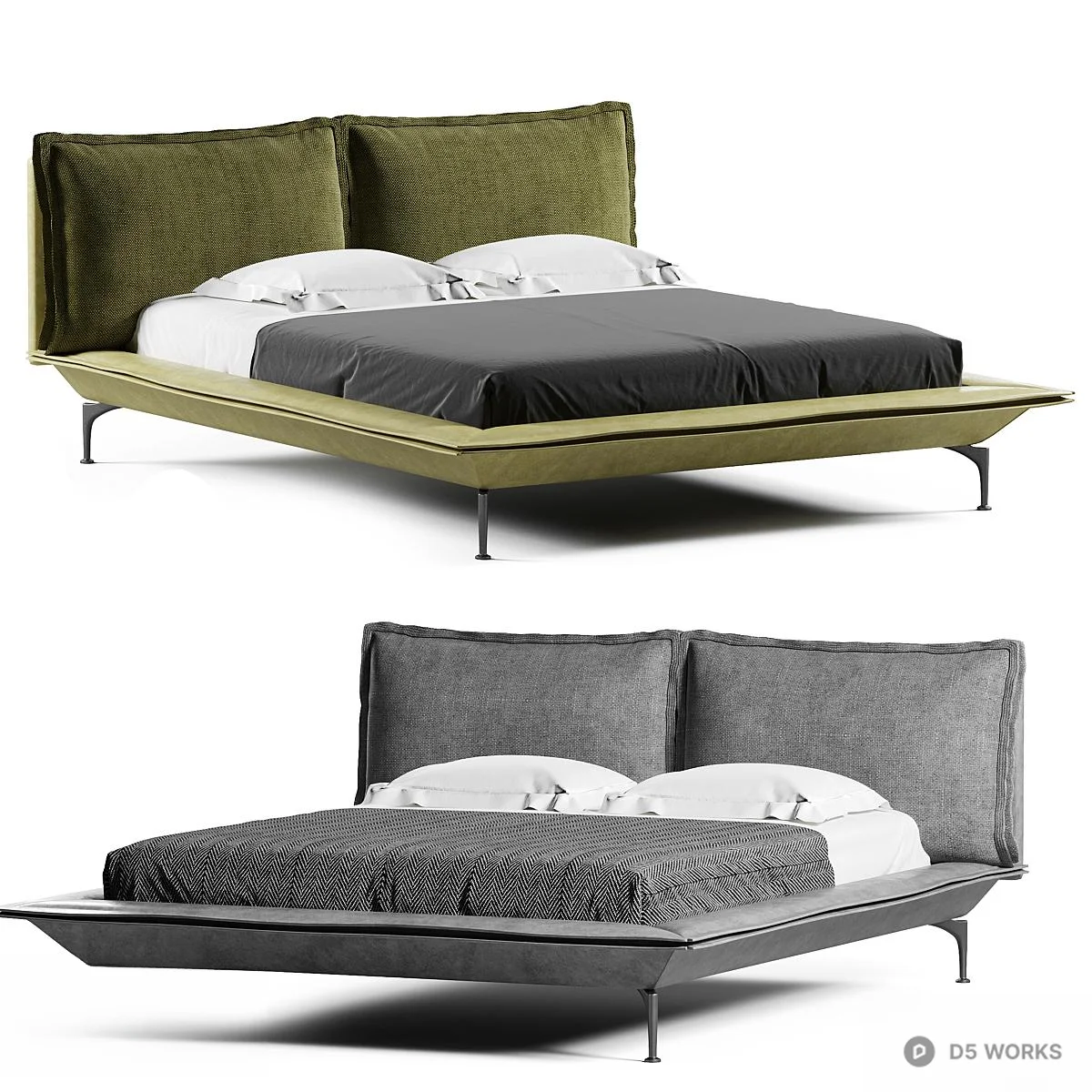 Modern Upholstered Platform Bed 3d model - Image 1