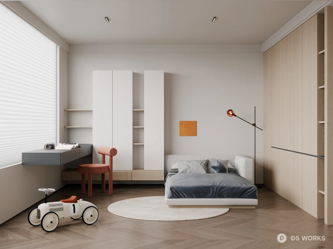 Minimalist Boy's Room with Study Zone 3d model - Image 1