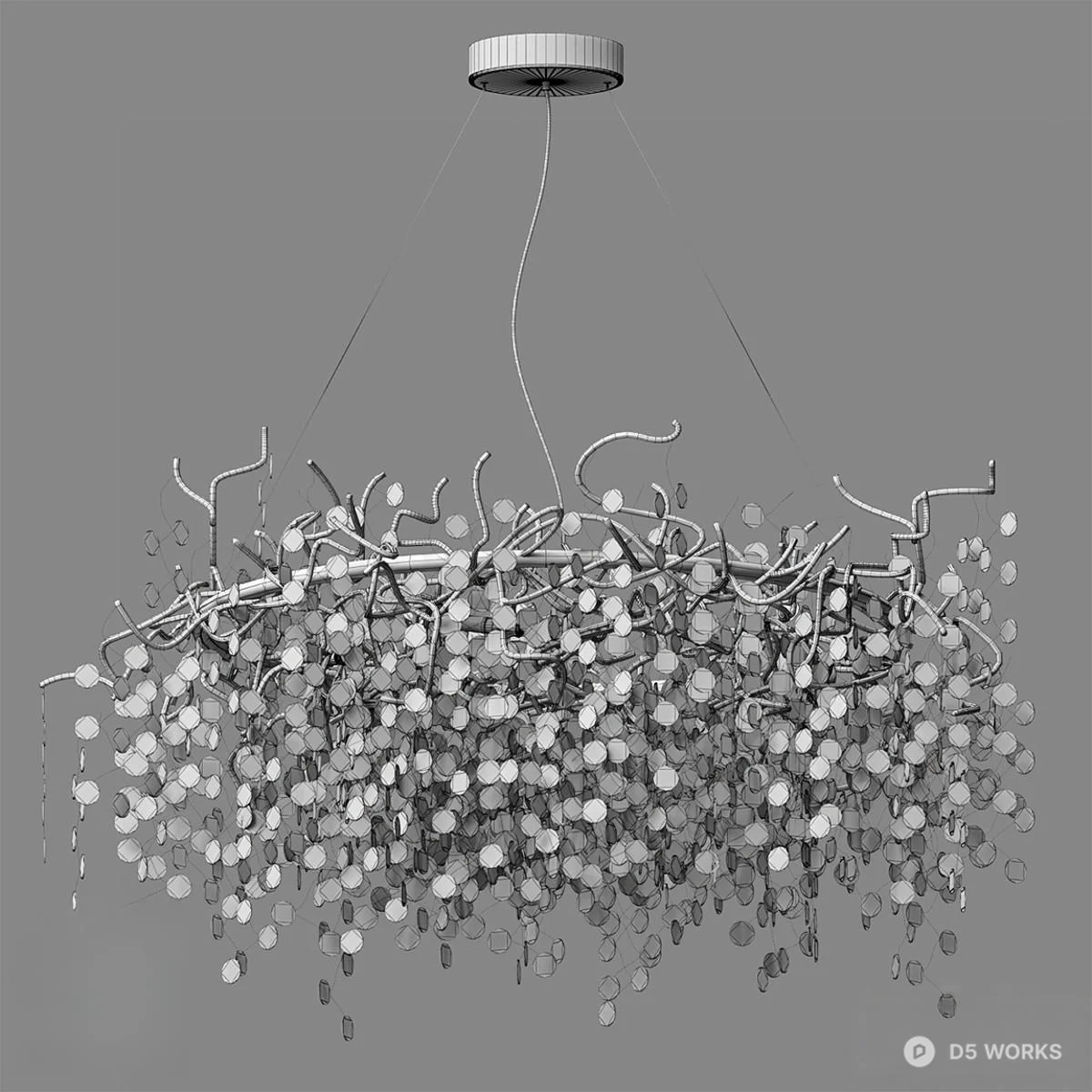 Organic Branch Chandelier With Glass Discs 3d model thumbnail 2