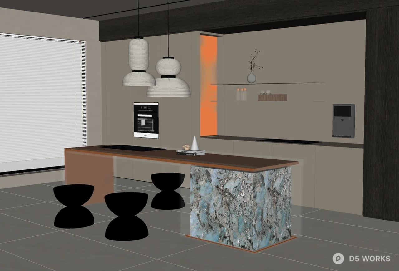 Minimalist Open Kitchen With Illuminated Island 3d model thumbnail 2