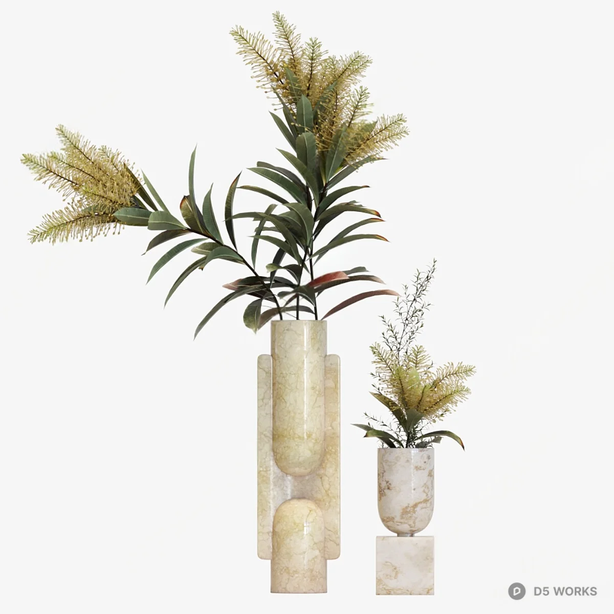 Marble Vase With Dried Floral Arrangement 3d model - Image 1