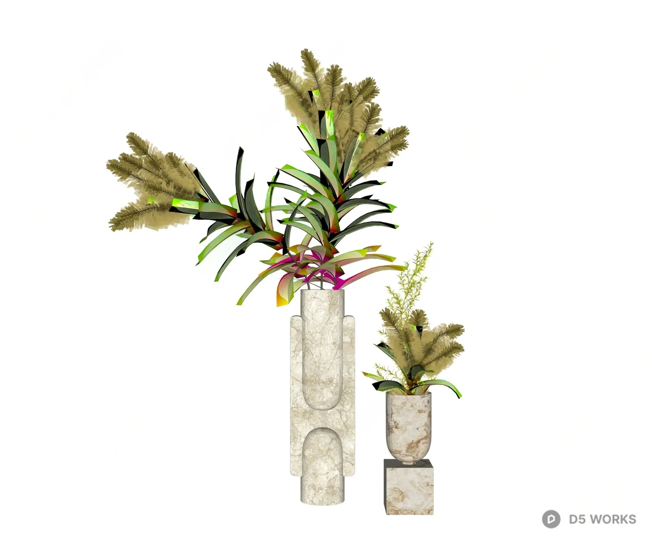 Marble Vase With Dried Floral Arrangement 3d model thumbnail 2