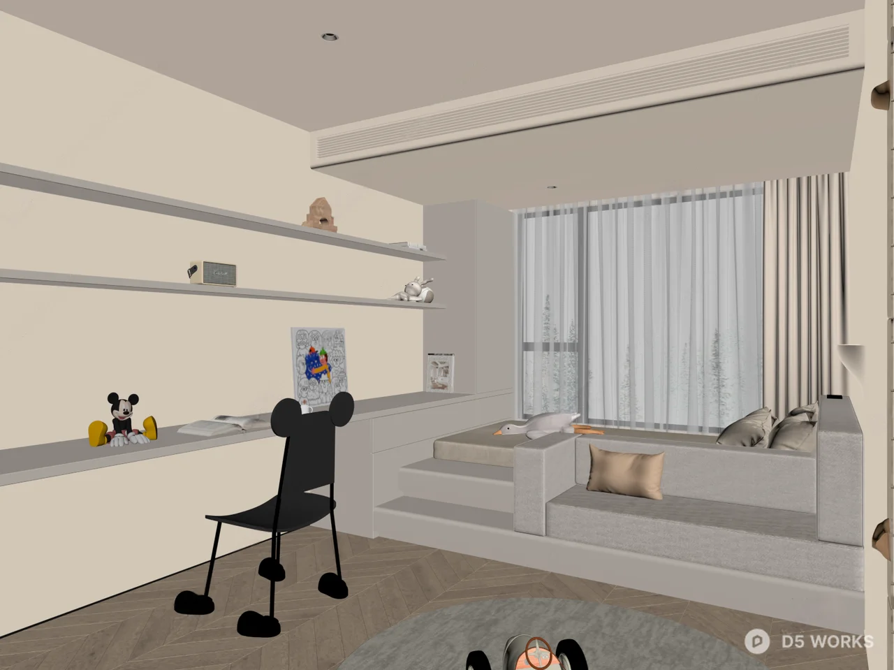 Modern Minimalist Children Room With Stepped Platform 3d model thumbnail 2