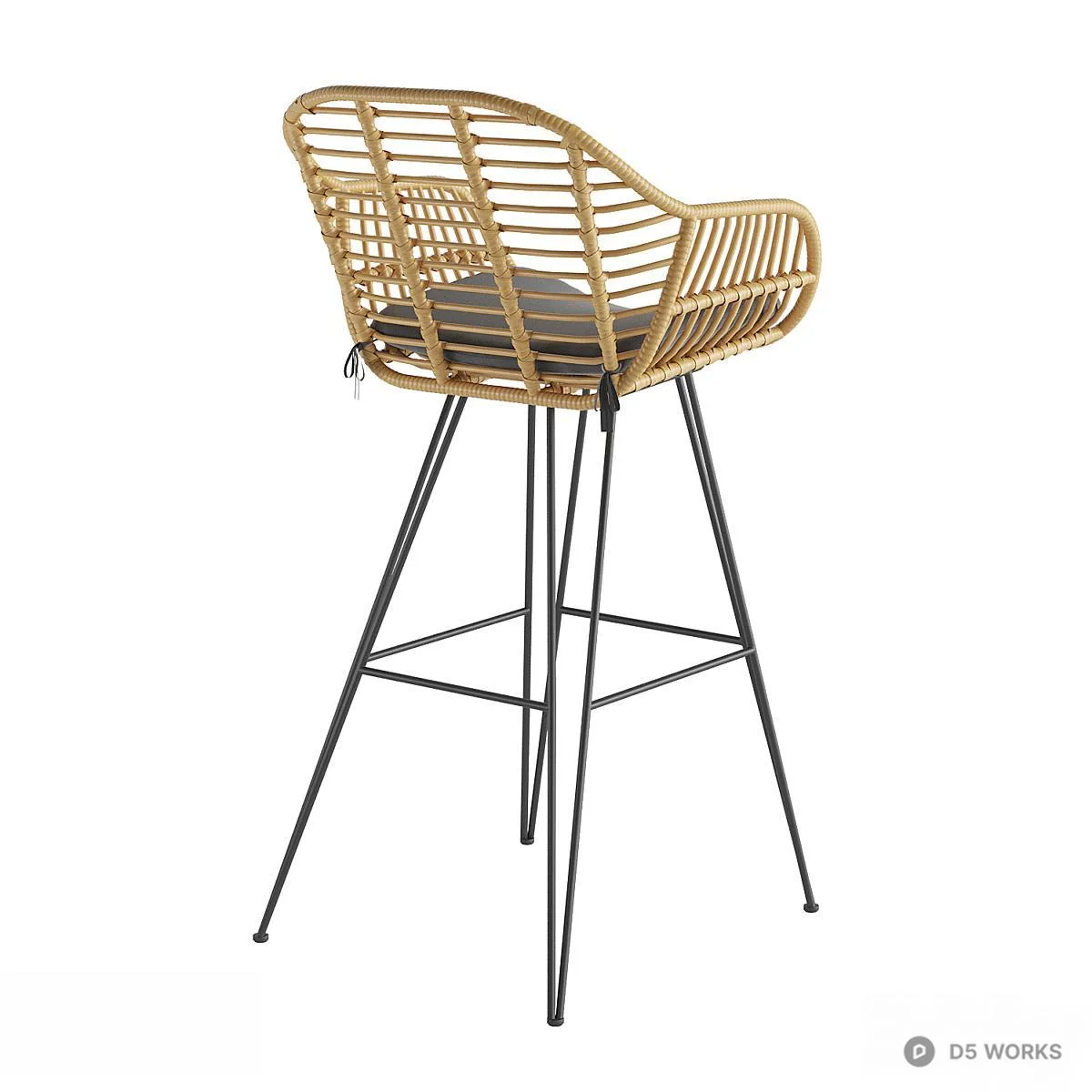 Rattan Wicker Bar Chair With Black Cushion 3d model thumbnail 2