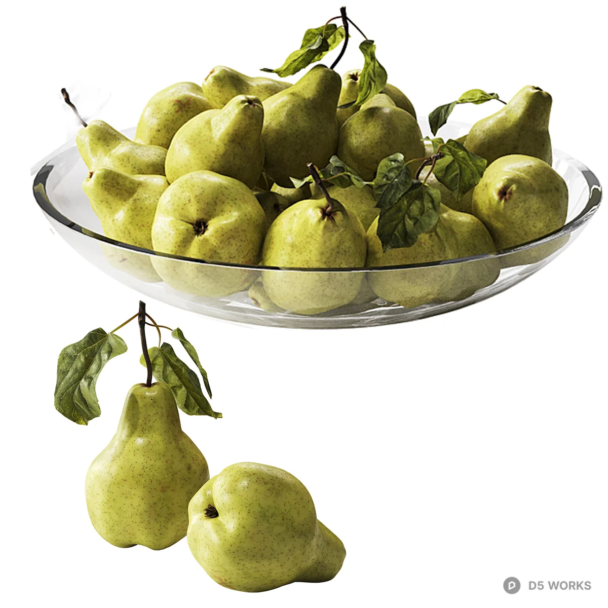 Glass Fruit Bowl With Pears 3d model - Image 1
