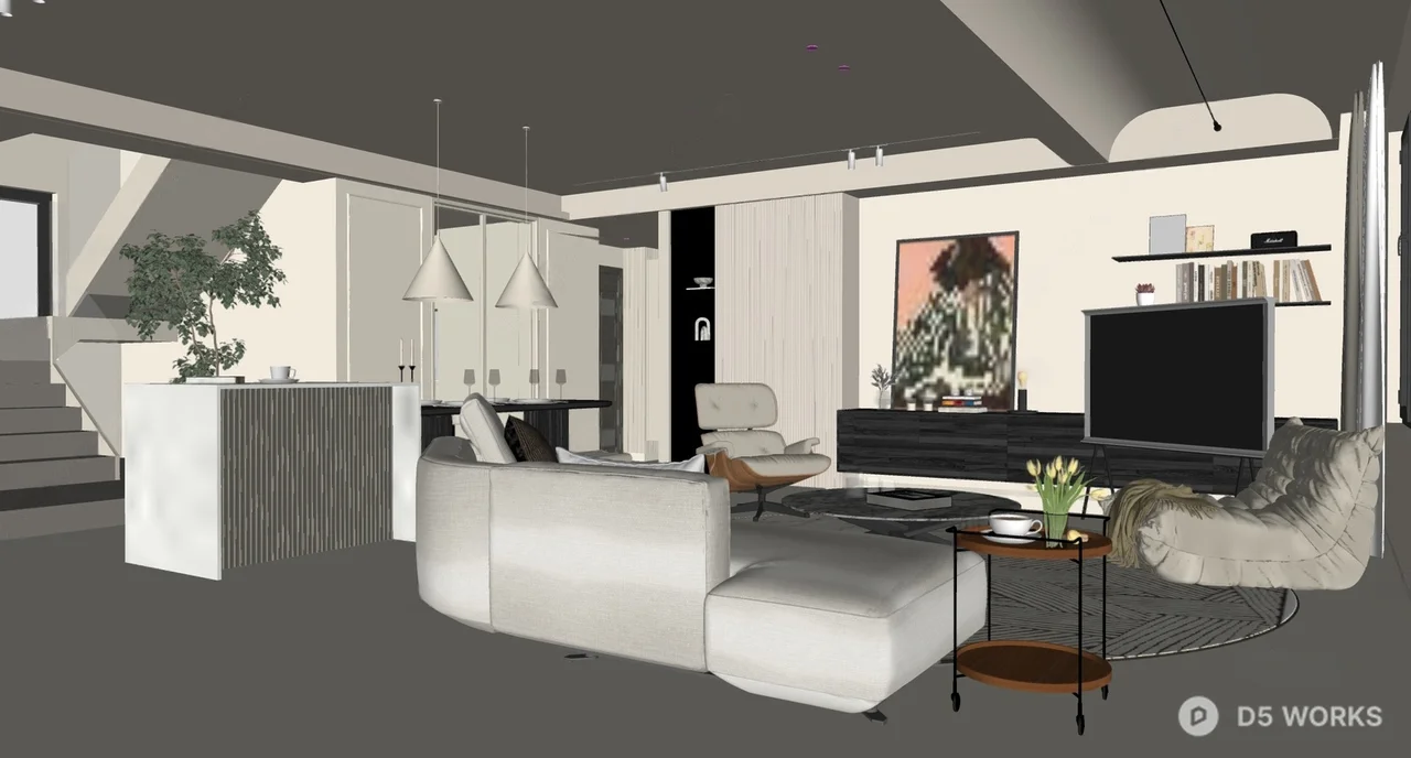 Modern Open Plan Living Dining Space 3d model thumbnail 2